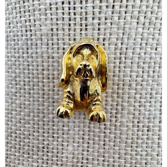 Vintage Gold Tone Puppy Dog Lapel Pin Long Ear Hound Dog Lover Gift - Picture 2 of 6